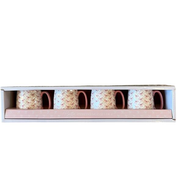10 Strawberry Street Bella Pink Bow Ceramic Espresso Mug Set of 4 New - Picture 2 of 16